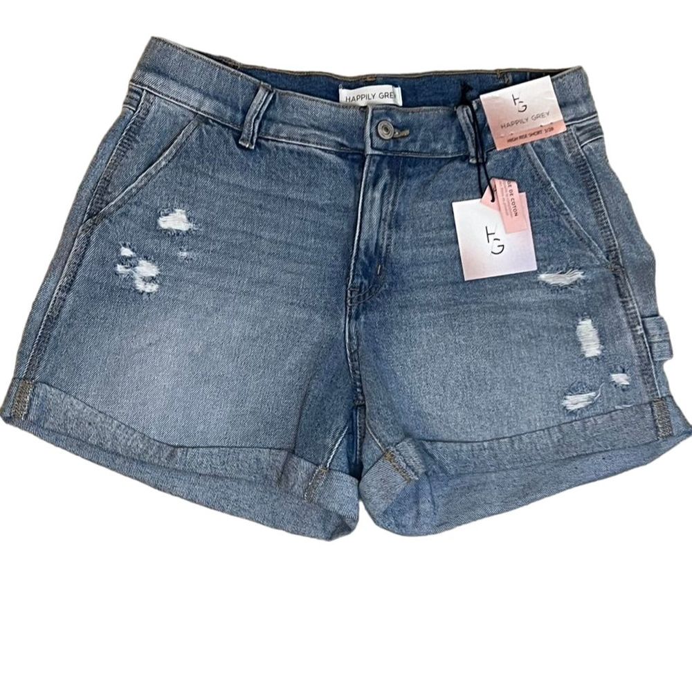 Happily Grey Women's Cut-Off Distressed Denim Shorts Blue Size 3